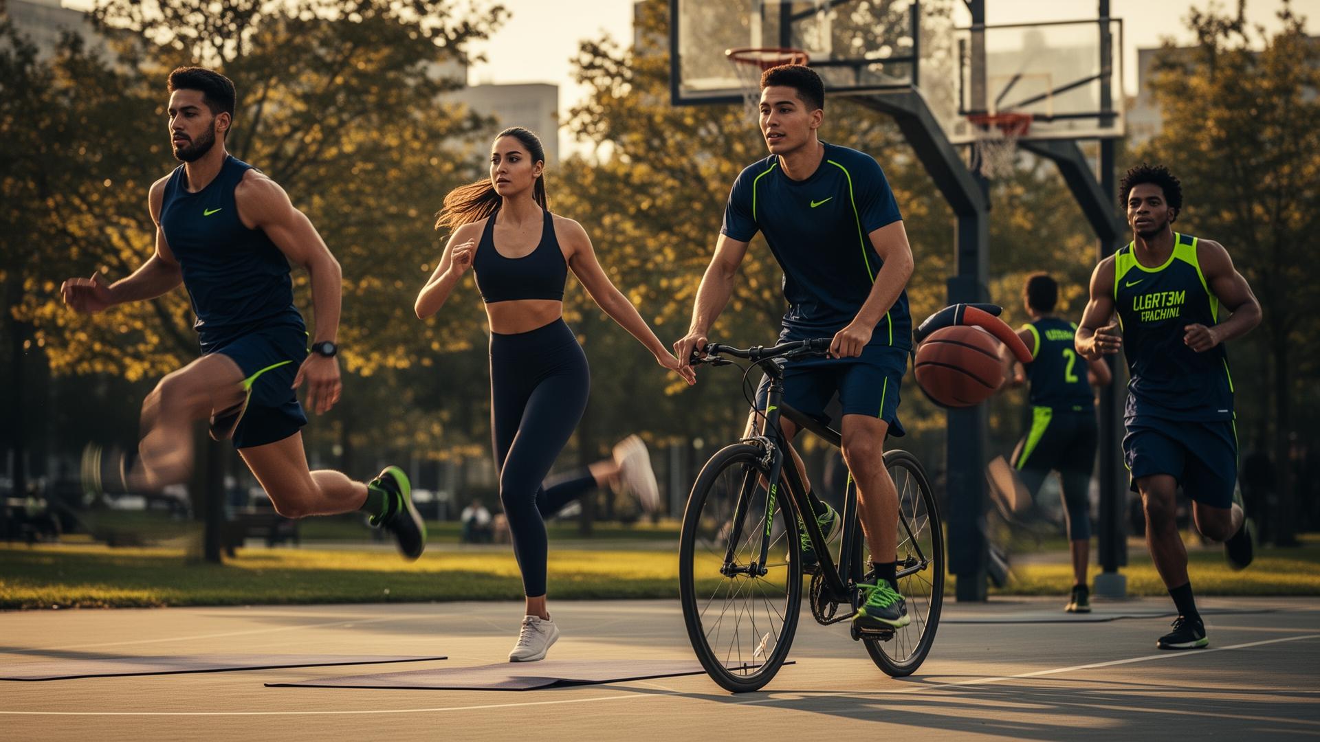 Athletes training together in an urban park